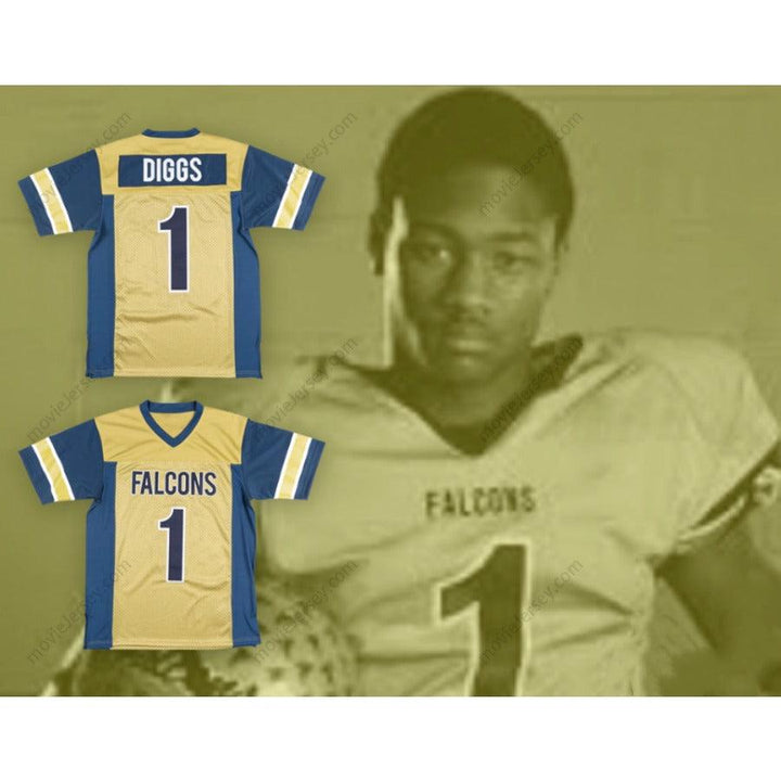 CUSTOM ANY Name Number STEFON DIGGS 1 OUR LADY OF GOOD COUNSEL HIGH SCHOOL FALCONS GOLD FOOTBALL JERSEY Top Stitched S-6XL
