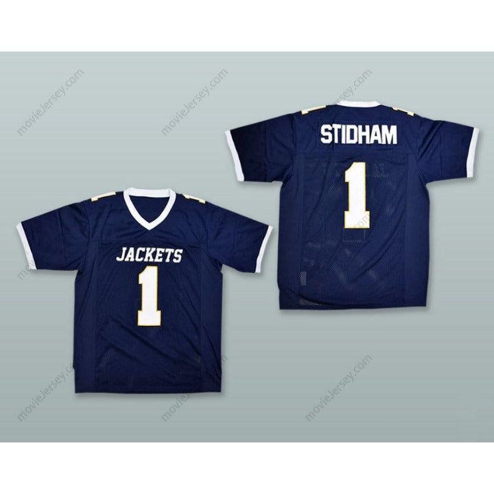 CUSTOM ANY Name Number ARRETT STIDHAM 1 STEPHENVILLE HIGH SCHOOL YELLOW JACKETS NAVY BLUE Football Jersey Top Stitched S-6XL