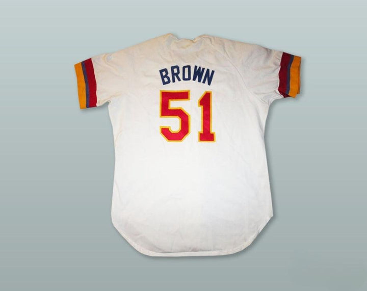 Custom Any Name Number BROWN 51 CALGARY CANNONS WHITE BUTTON DOWN BASEBALL JERSEY Top Stitched S-6XL