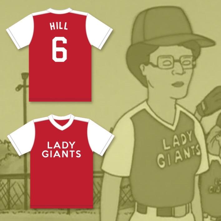 Custom Any Name Number PEGGY HILL 6 LADY GIANTS SOFTBALL TEAM BASEBALL JERSEY Top Stitched S-6XL