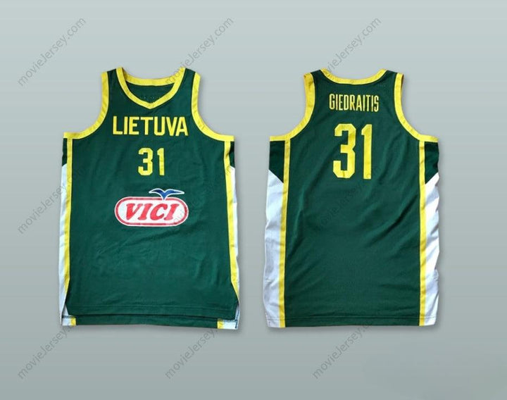 CUSTOM ANY Name Number ROKAS GIEDRAITIS 31 LIETUVA LITHUANIA GREEN BASKETBALL JERSEY Top Stitched S-6XL