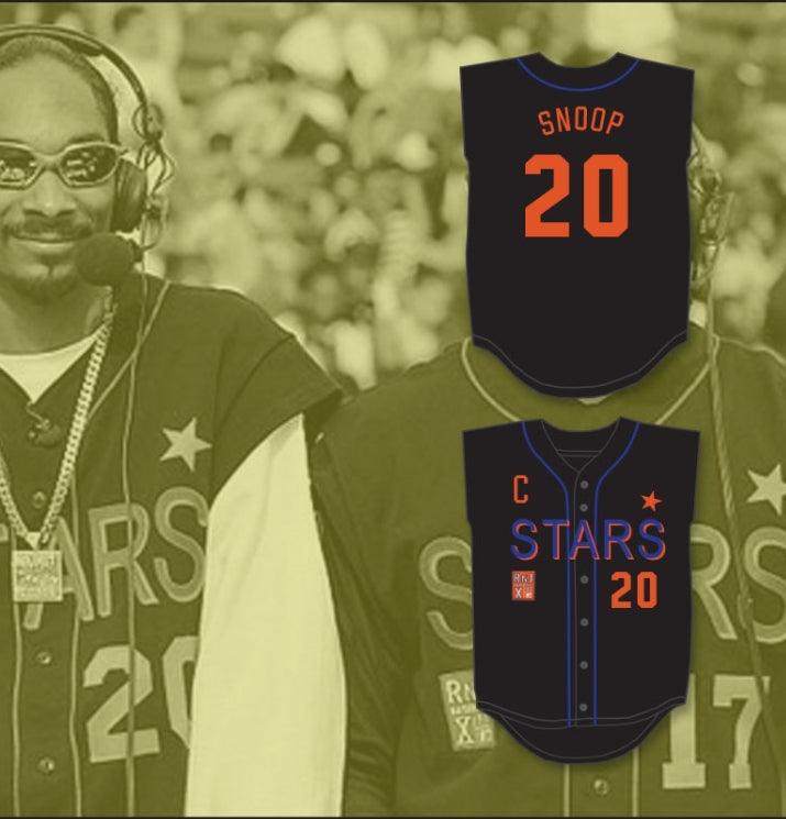 Custom Any Name Number SNOOP DOGG 20 STARS SOFTBALL JERSEY 10TH ANNUAL ROCK 'N JOCK SOFTBALL CHALLENGE 1999 Top Stitched S-6XL