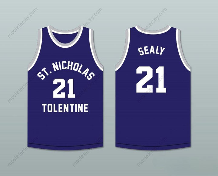 CUSTOM ANY Name Number MALIK SEALY 21 ST. NICHOLAS OF TOLENTINE HIGH SCHOOL NAVY BLUE BASKETBALL JERSEY Top Stitched S-6XL