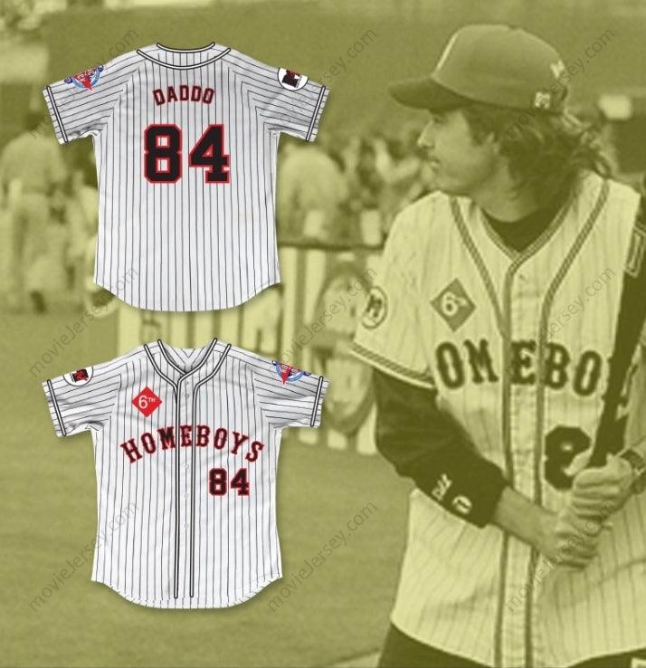 Custom Any Name Number CAMERON DADDO 84 HOMEBOYS PINSTRIPED BASEBALL JERSEY 6TH ANNUAL ROCK N' JOCK SOFTBALL CHALLENGE 1995 Top Stitched S-6XL