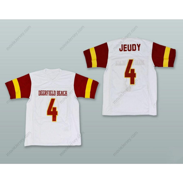 CUSTOM ANY Name Number JERRY JEUDY 4 DEERFIELD BEACH HIGH SCHOOL WHITE Football Jersey Top Stitched S-6XL