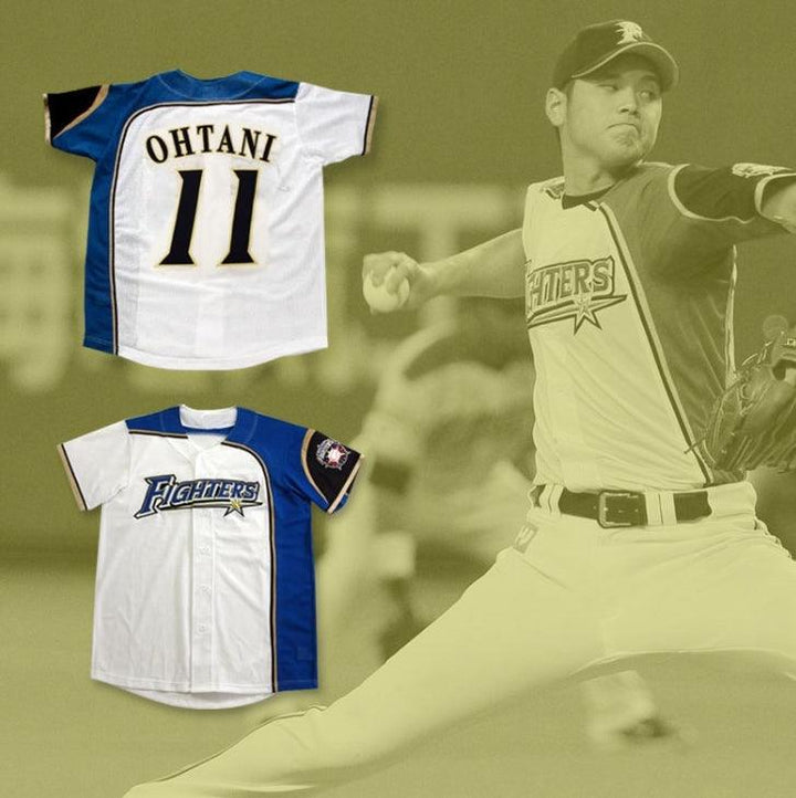 Custom Any Name Number SHOHEI OTANI 11 HOKKAIDO NIPPON-HAM FIGHTERS BUTTON DOWN WHITE BASEBALL JERSEY WITH PATCH Top Stitched S-6XL