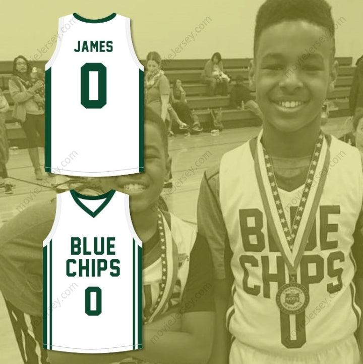 CUSTOM ANY Name Number LEBRON JAMES JR 0 BLUE CHIPS WHITE BASKETBALL JERSEY 2 Top Stitched S-6XL