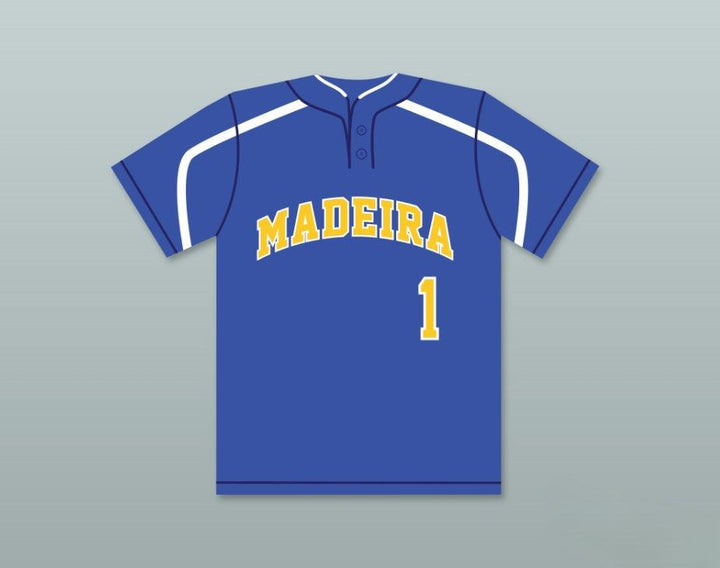 Custom Any Name Number ANDREW BENINTENDI 1 MADEIRA HIGH SCHOOL MUSTANGS BLUE BASEBALL JERSEY 1 Top Stitched S-6XL