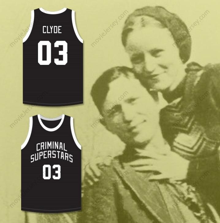 CUSTOM ANY Name Number BONNIE & CLYDE CRIMINAL SUPERSTARS CLYDE 03 BLACK BASKETBALL JERSEY Top Stitched S-6XL