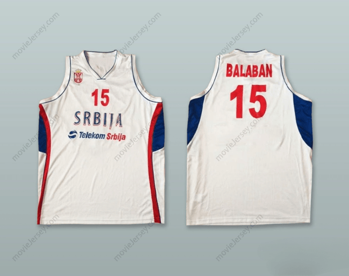 CUSTOM ANY Name Number DARKO BALABAN 15 SERBIA WHITE BASKETBALL JERSEY Top Stitched S-6XL