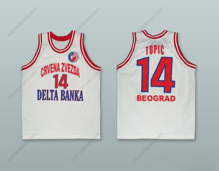 CUSTOM ANY Name Number MILENKO TOPIC 14 KK CRVENA ZVEZDA SERBIA WHITE BASKETBALL JERSEY Top Stitched S-6XL