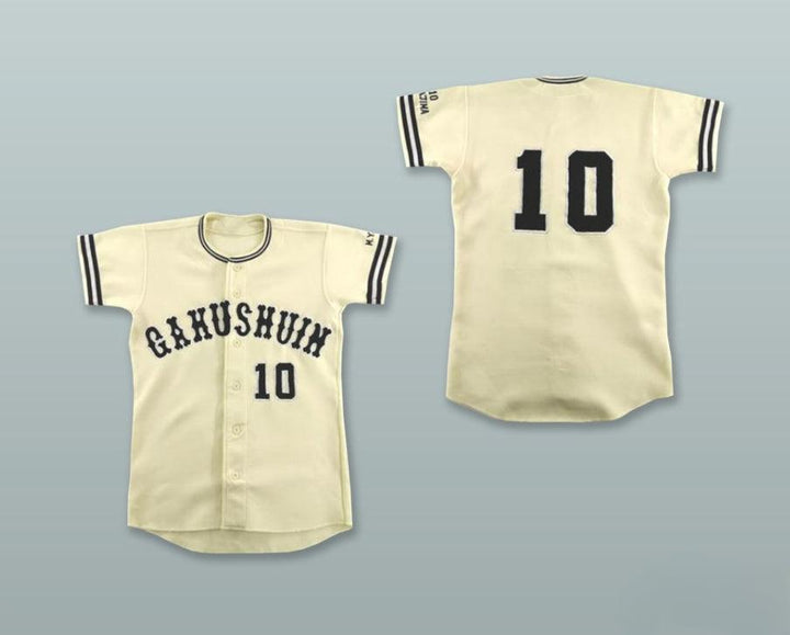 Custom Any Name Number M. YAJIMA 10 GAKUSHUIN LIGHT CREAM BUTTON DOWN BASEBALL JERSEY Top Stitched S-6XL