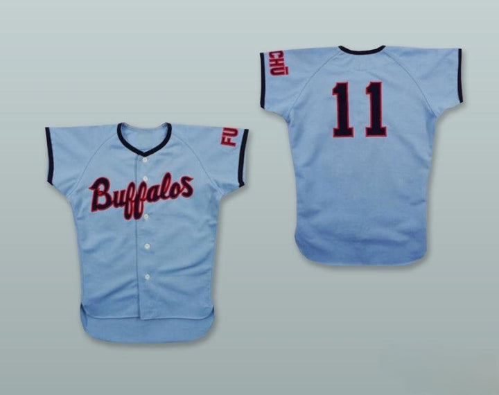 Custom Any Name Number FUCHU BUFFALOS 11 LIGHT BLUE BUTTON DOWN BASEBALL JERSEY Top Stitched S-6XL