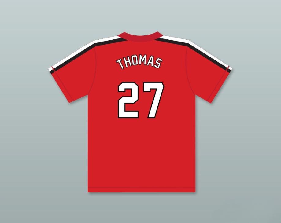 Custom Any Name Number REGGIE THOMAS 27   RED BASEBALL JERSEY THE BATTERED BASTARDS OF BASEBALL Top Stitched S-6XL