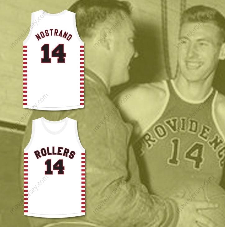 CUSTOM ANY Name Number GEORGE NOSTRAND 14 PROVIDENCE STEAMROLLERS WHITE BASKETBALL JERSEY 2 Top Stitched S-6XL