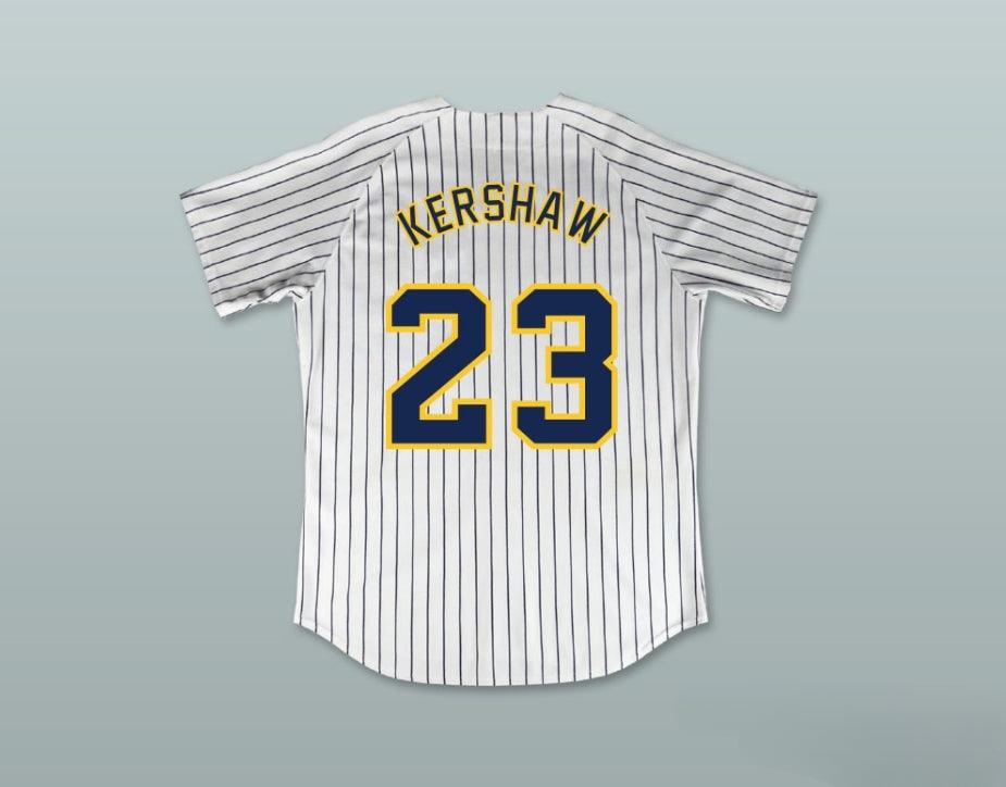 Custom Any Name Number CLAYTON KERSHAW 23 HIGHLAND PARK HIGH SCHOOL SCOTS WHITE PINSTRIPED BASEBALL JERSEY 2 Top Stitched S-6XL