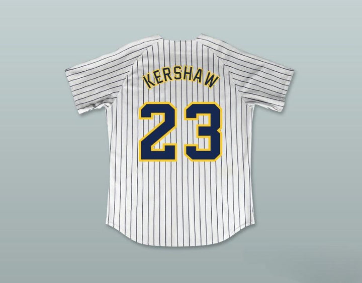 Custom Any Name Number CLAYTON KERSHAW 23 HIGHLAND PARK HIGH SCHOOL SCOTS WHITE PINSTRIPED BASEBALL JERSEY 2 Top Stitched S-6XL