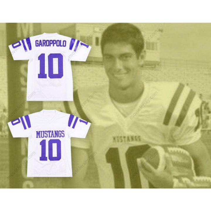CUSTOM ANY Name Number JIMMY GAROPPOLO 10 ROLLING MEADOWS HIGH SCHOOL MUSTANGS WHITE FOOTBALL JERSEY Top Stitched S-6XL