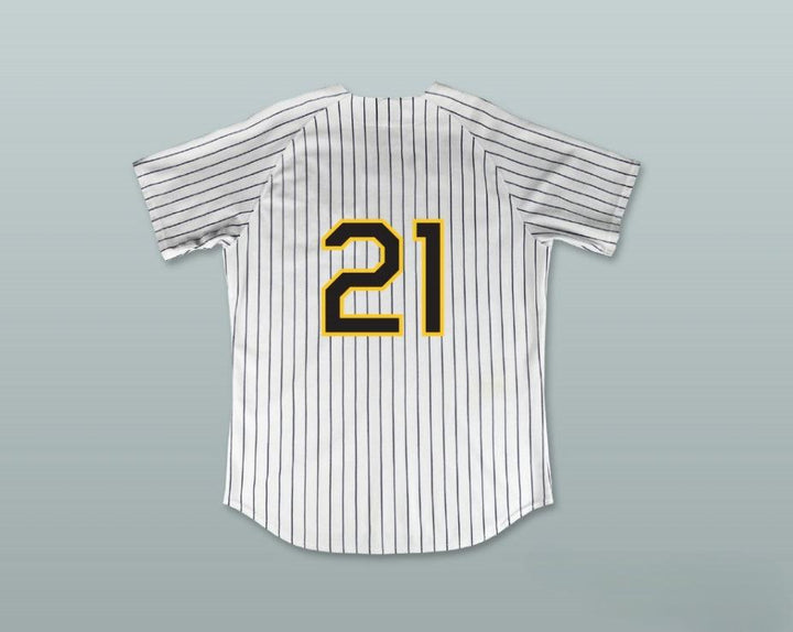 Custom Any Name Number TAKA TANAKA 21 BUZZ WHITE PINSTRIPED BASEBALL JERSEY MAJOR LEAGUE: BACK TO THE MINORS Top Stitched S-6XL