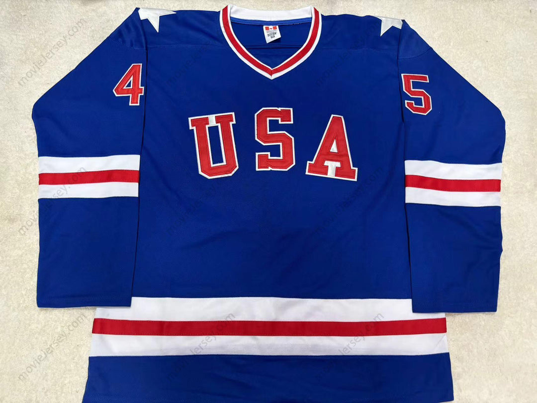 Custom Any Name Number DONALD TRUMP 45 USA 1980 STYLE BLUE HOCKEY JERSEY Top Stitched S-6XL