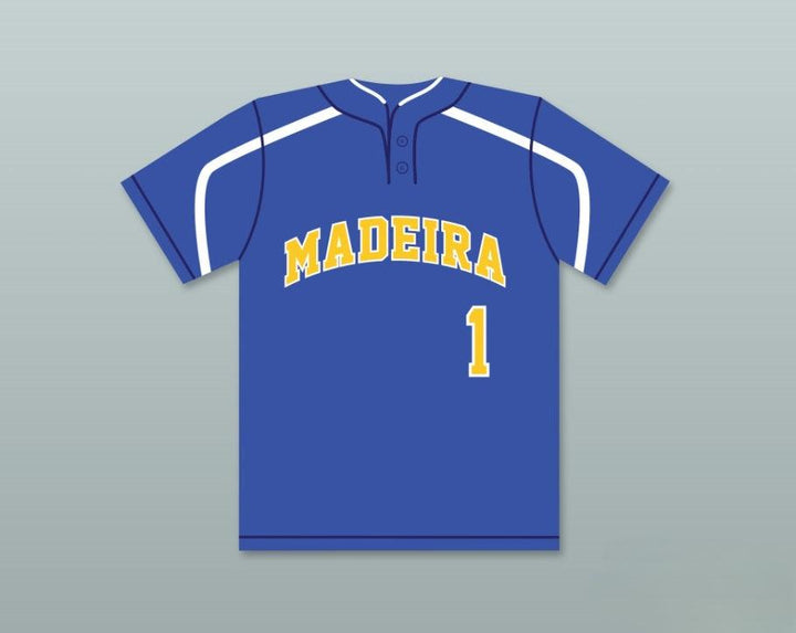 Custom Any Name Number ANDREW BENINTENDI 1 MADEIRA HIGH SCHOOL MUSTANGS BLUE BASEBALL JERSEY 2 Top Stitched S-6XL