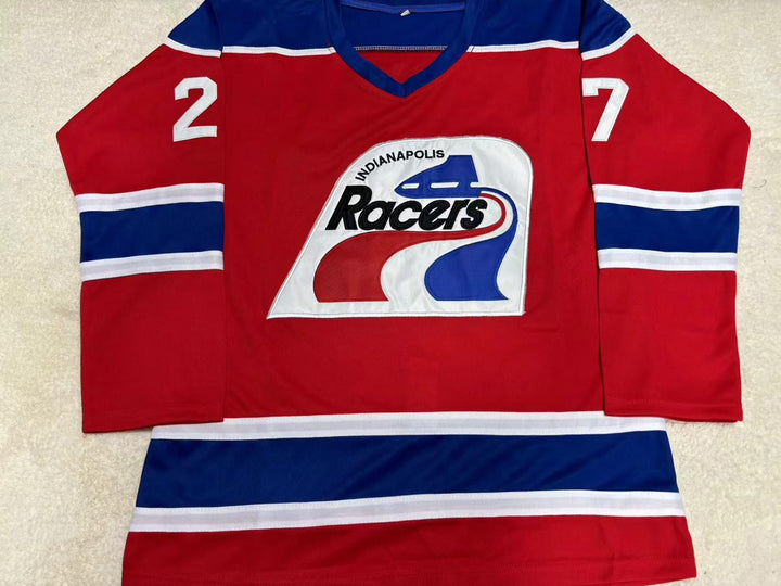 Custom Any Name Number KIRK DAUBENSPECK 27 INDIANAPOLIS ICE WHA RACERS THROWBACK RED HOCKEY JERSEY Top Stitched S-6XL