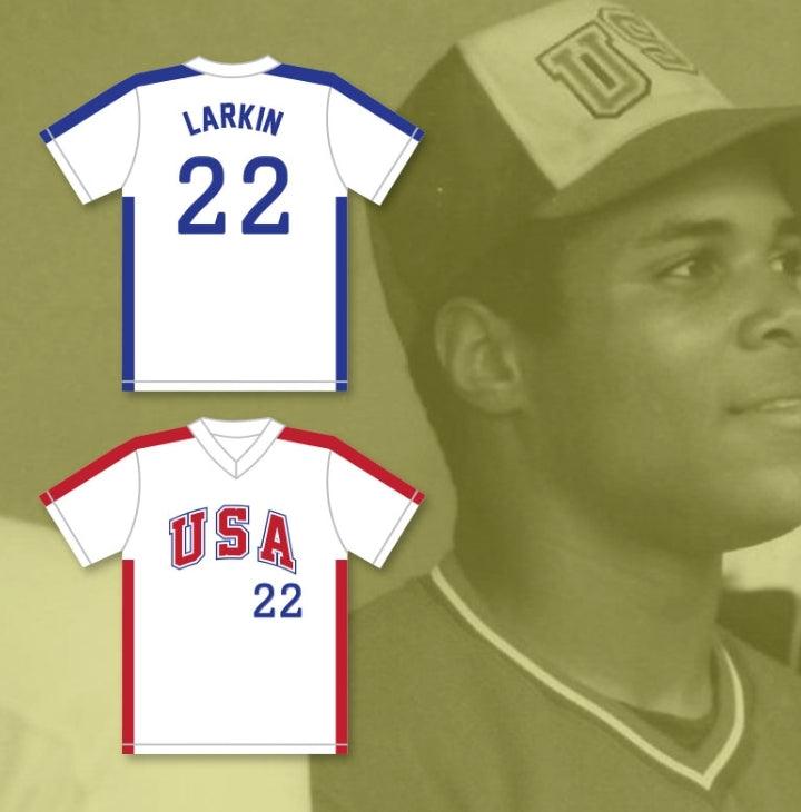 Custom Any Name Number BARRY LARKIN 22 1984 USA TEAM WHITE BASEBALL JERSEY Top Stitched S-6XL