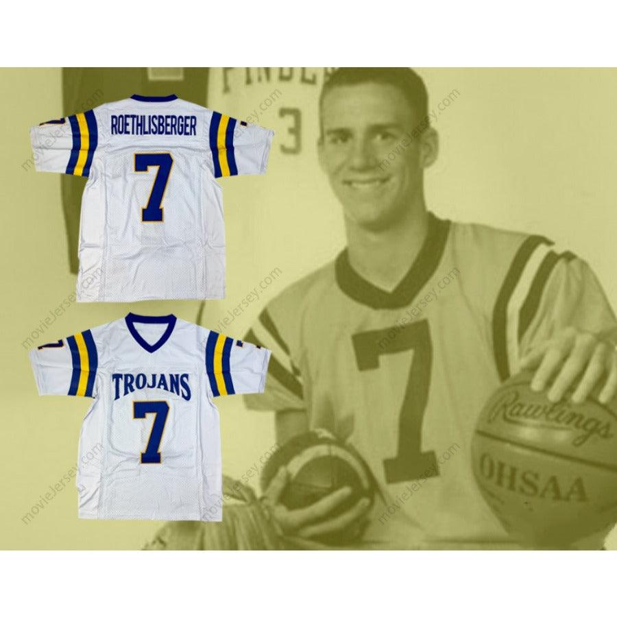 CUSTOM ANY Name Number BEN ROETHLISBERGER 7 FINDLAY HIGH SCHOOL TROJANS WHITE FOOTBALL JERSEY Top Stitched S-6XL