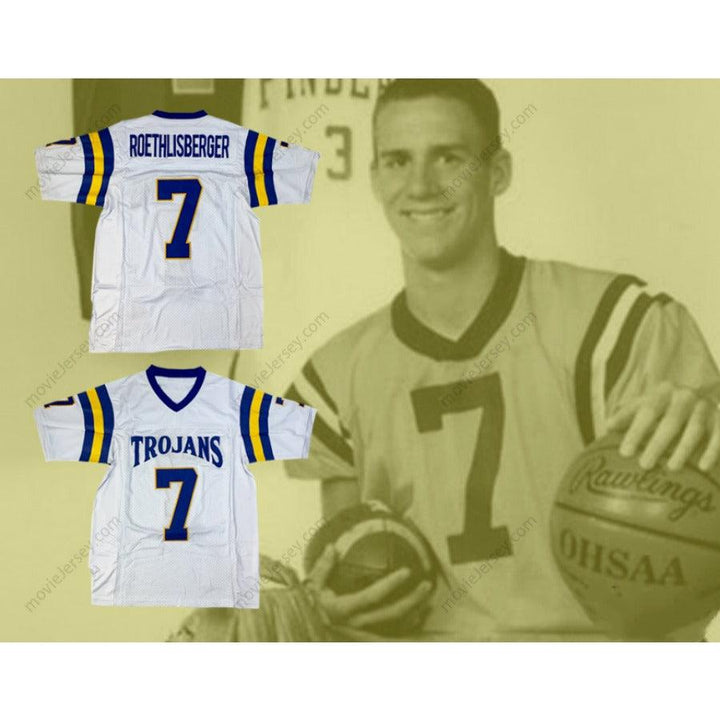 CUSTOM ANY Name Number BEN ROETHLISBERGER 7 FINDLAY HIGH SCHOOL TROJANS WHITE FOOTBALL JERSEY Top Stitched S-6XL