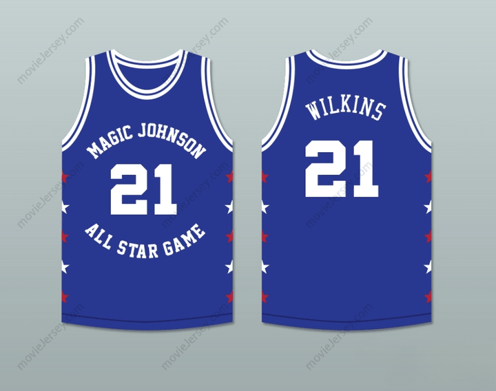 CUSTOM ANY Name Number DOMINIQUE WILKINS 21 MAGIC JOHNSON ALL STAR GAME BLUE BASKETBALL JERSEY 1989 MIDSUMMER NIGHT'S MAGIC CHARITY EVENT Top Stitched S-6XL