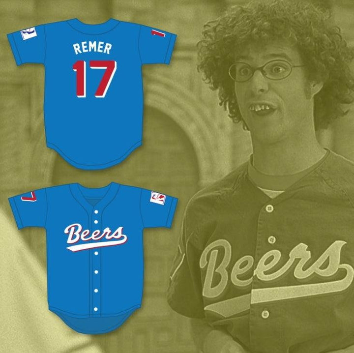 Custom Any Name Number DOUG REMER 17  BEERS BASEKETBALL BLUE BASEBALL JERSEY Top Stitched S-6XL
