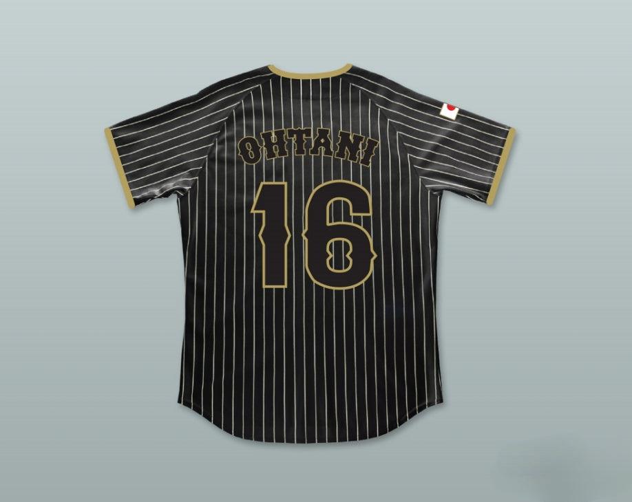 Custom Any Name Number SHOHEI OHTANI 16 JAPAN SAMURAI BLACK PINSTRIPED BASEBALL JERSEY 2 Top Stitched S-6XL