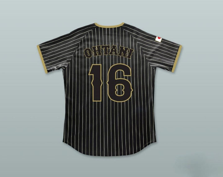 Custom Any Name Number SHOHEI OHTANI 16 JAPAN SAMURAI BLACK PINSTRIPED BASEBALL JERSEY 2 Top Stitched S-6XL