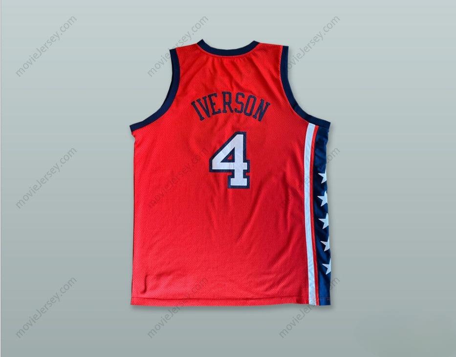 CUSTOM ANY Name Number ALLEN IVERSON 4 USA RED BASKETBALL JERSEY Top Stitched S-6XL