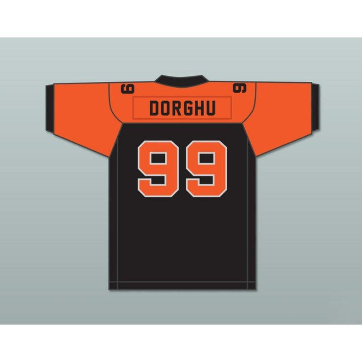 CUSTOM ANY WITH PATCHES ORC FOGTEETH DORGHU 99 ORANGE/BLACK FOOTBALL JERSEY Top Stitched S-6XL