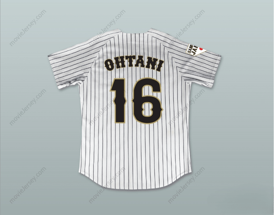 Custom Any Name Number SHOHEI OHTANI 16 JAPAN SAMURAI WHITE PINSTRIPED BASEBALL JERSEY Top Stitched S-6XL