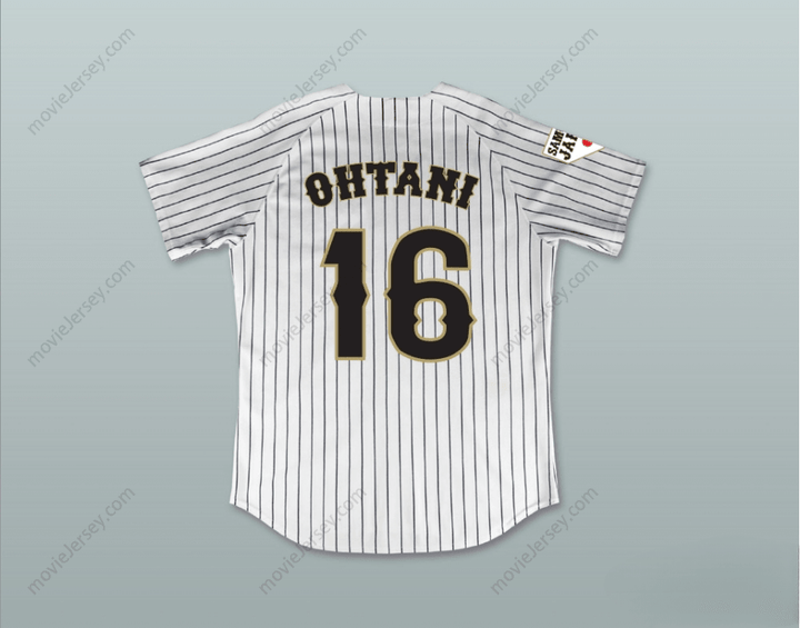Custom Any Name Number SHOHEI OHTANI 16 JAPAN SAMURAI WHITE PINSTRIPED BASEBALL JERSEY Top Stitched S-6XL