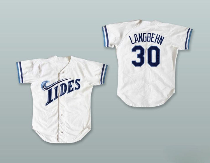 Custom Any Name Number GREGG LANGBEHN 30 TIDES WHITE BUTTON DOWN BASEBALL JERSEY Top Stitched S-6XL