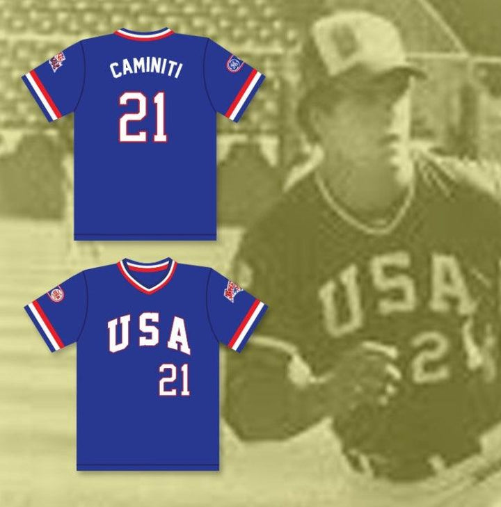 Custom Any Name Number KEN CAMINITI 21 1984 USA TEAM BLUE BASEBALL JERSEY Top Stitched S-6XL