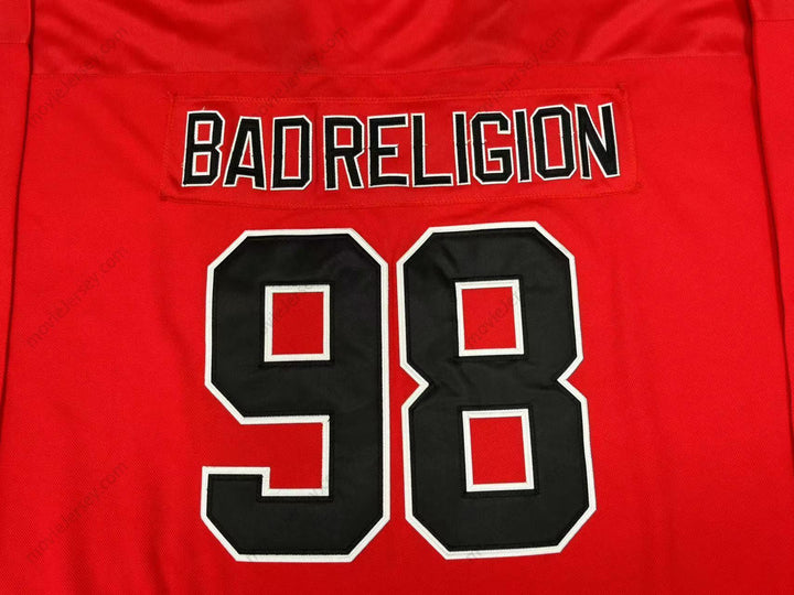 Custom Any Name Number BAD RELIGION 98 RED HOCKEY JERSEY Stitched Top Stitched S-6XL