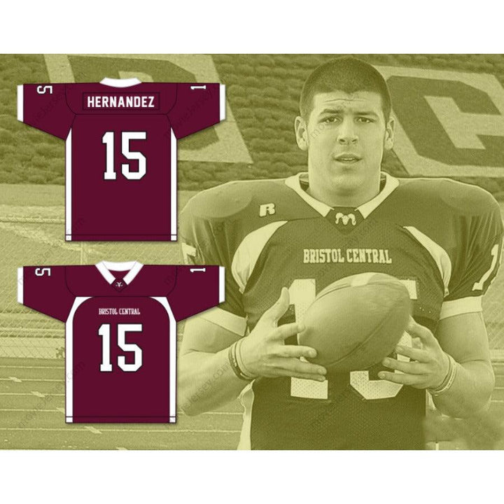 CUSTOM ANY Name Number CUSTOM AARON HERNANDEZ 15 BRISTOL CENTRAL RAMS MAROON FOOTBALL JERSEY VERSION Top Stitched S-6XL