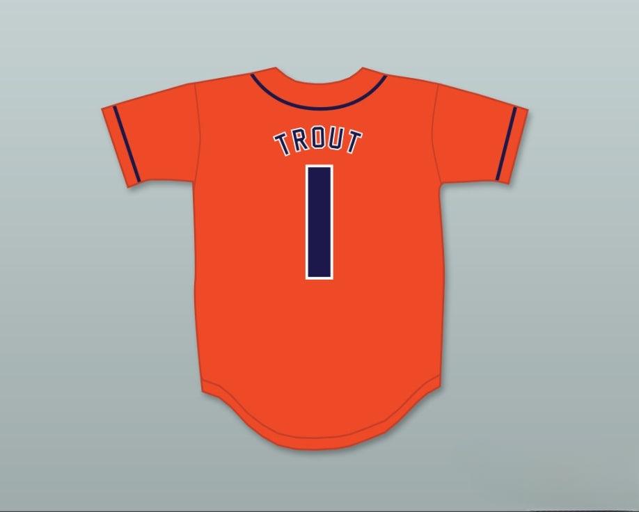 Custom Any Name Number MIKE TROUT 1  SENIOR HIGH SCHOOL THUNDERBOLTS ORANGE BASEBALL JERSEY 2 Top Stitched S-6XL