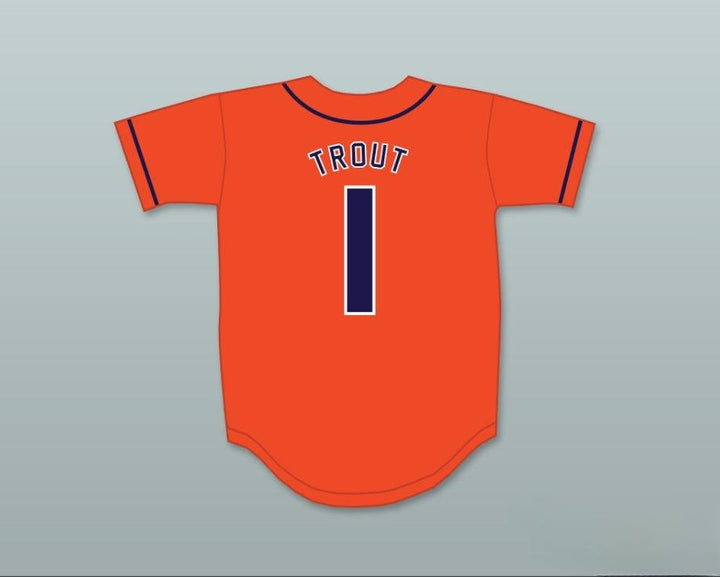 Custom Any Name Number MIKE TROUT 1  SENIOR HIGH SCHOOL THUNDERBOLTS ORANGE BASEBALL JERSEY 2 Top Stitched S-6XL