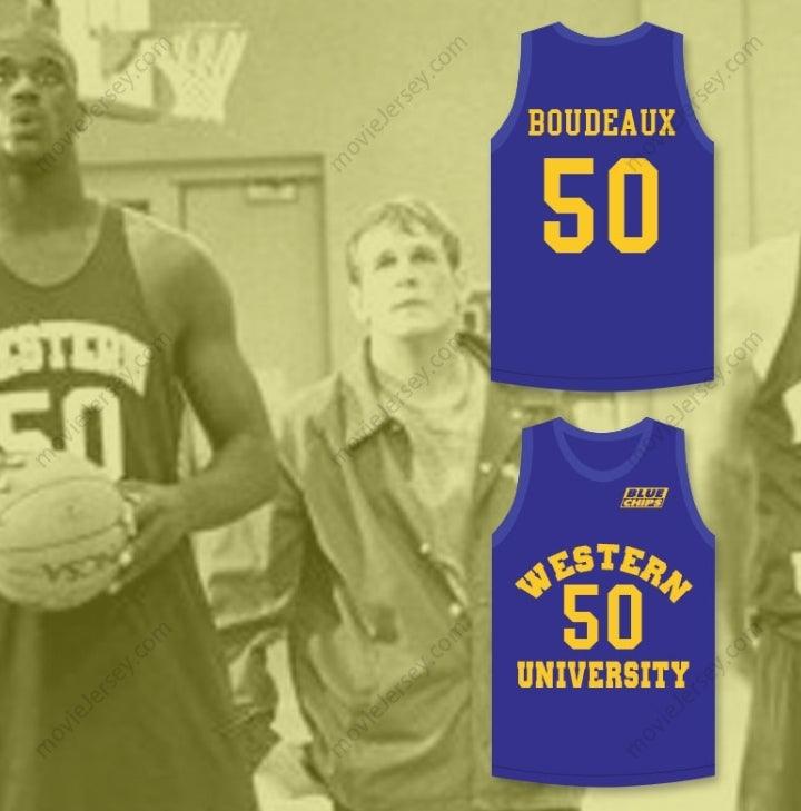 CUSTOM ANY Name Number SHAQ NEON BOUDEAUX 50   BLUE BASKETBALL JERSEY WITH BLUE CHIPS PATCH Top Stitched S-6XL