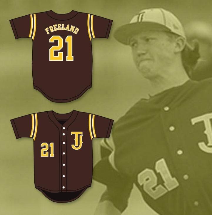 Custom Any Name Number KYLE FREELAND 21 THOMAS  HIGH SCHOOL SPARTANS BROWN BASEBALL JERSEY 2 Top Stitched S-6XL