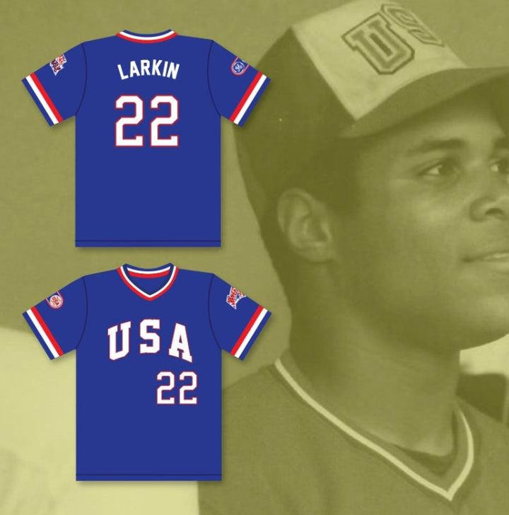 Custom Any Name Number BARRY LARKIN 22 1984 USA TEAM BLUE BASEBALL JERSEY Top Stitched S-6XL