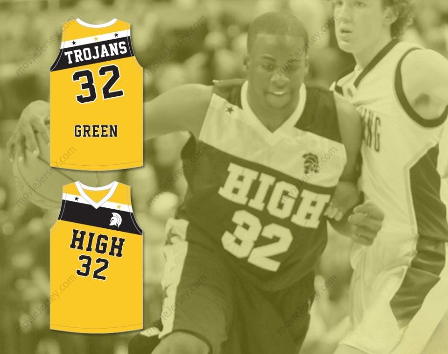 CUSTOM ANY Name Number DRAYMOND GREEN 32 SAGINAW HIGH SCHOOL TROJANS YELLOW GOLD BASKETBALL JERSEY 2 Top Stitched S-6XL