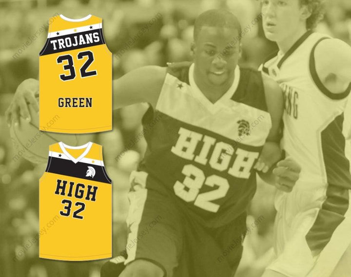 CUSTOM ANY Name Number DRAYMOND GREEN 32 SAGINAW HIGH SCHOOL TROJANS YELLOW GOLD BASKETBALL JERSEY 2 Top Stitched S-6XL