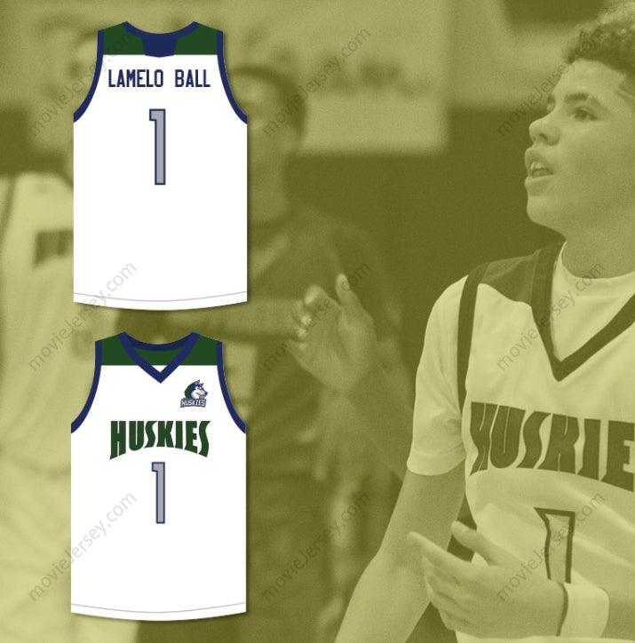 CUSTOM ANY Name Number LAMELO BALL 1 CHINO HILLS HUSKIES WHITE BASKETBALL JERSEY WITH PATCH Top Stitched S-6XL