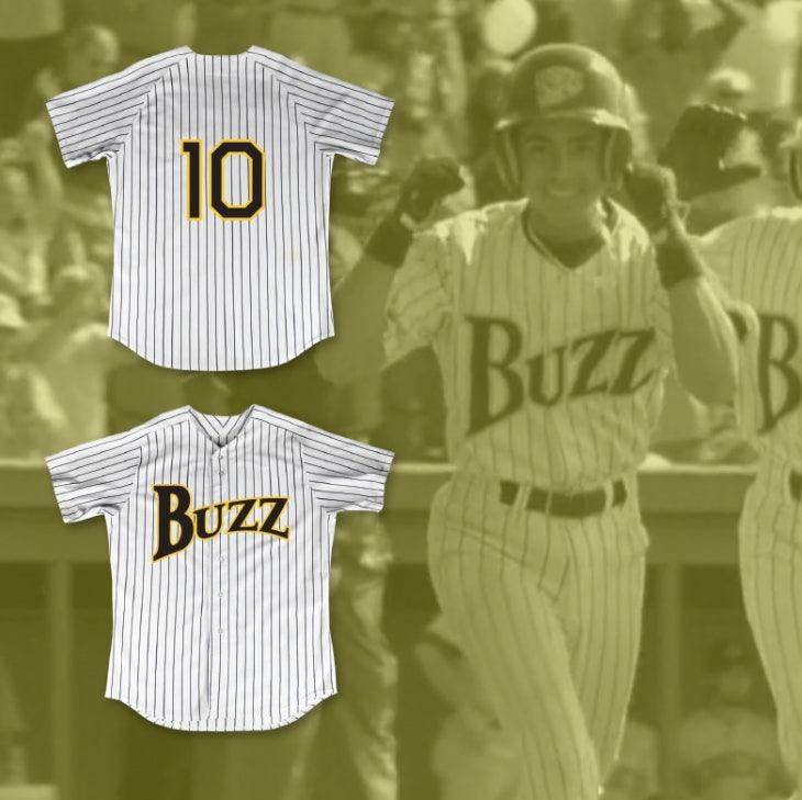 Custom Any Name Number JUAN LOPEZ 10 BUZZ WHITE PINSTRIPED BASEBALL JERSEY MAJOR LEAGUE: BACK TO THE MINORS Top Stitched S-6XL